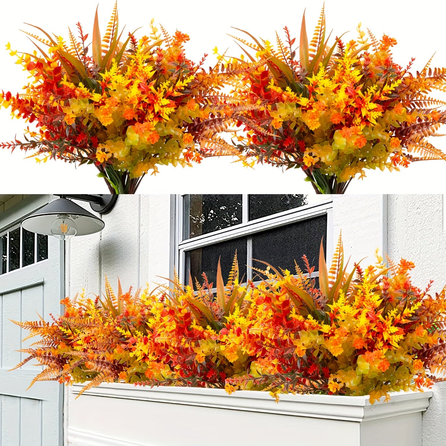 9pcs Artificial Fall Flowers Outdoor UV Resistant Faux Autumn Plants