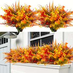 9pcs Artificial Fall Flowers Outdoor UV Resistant Faux Autumn Plants