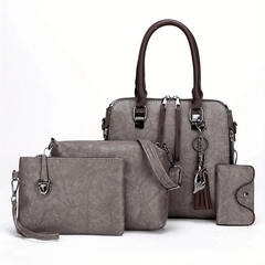 4pcs Retro Pendant Tote Crossbody Bag Set PU Leather Shoulder Bag