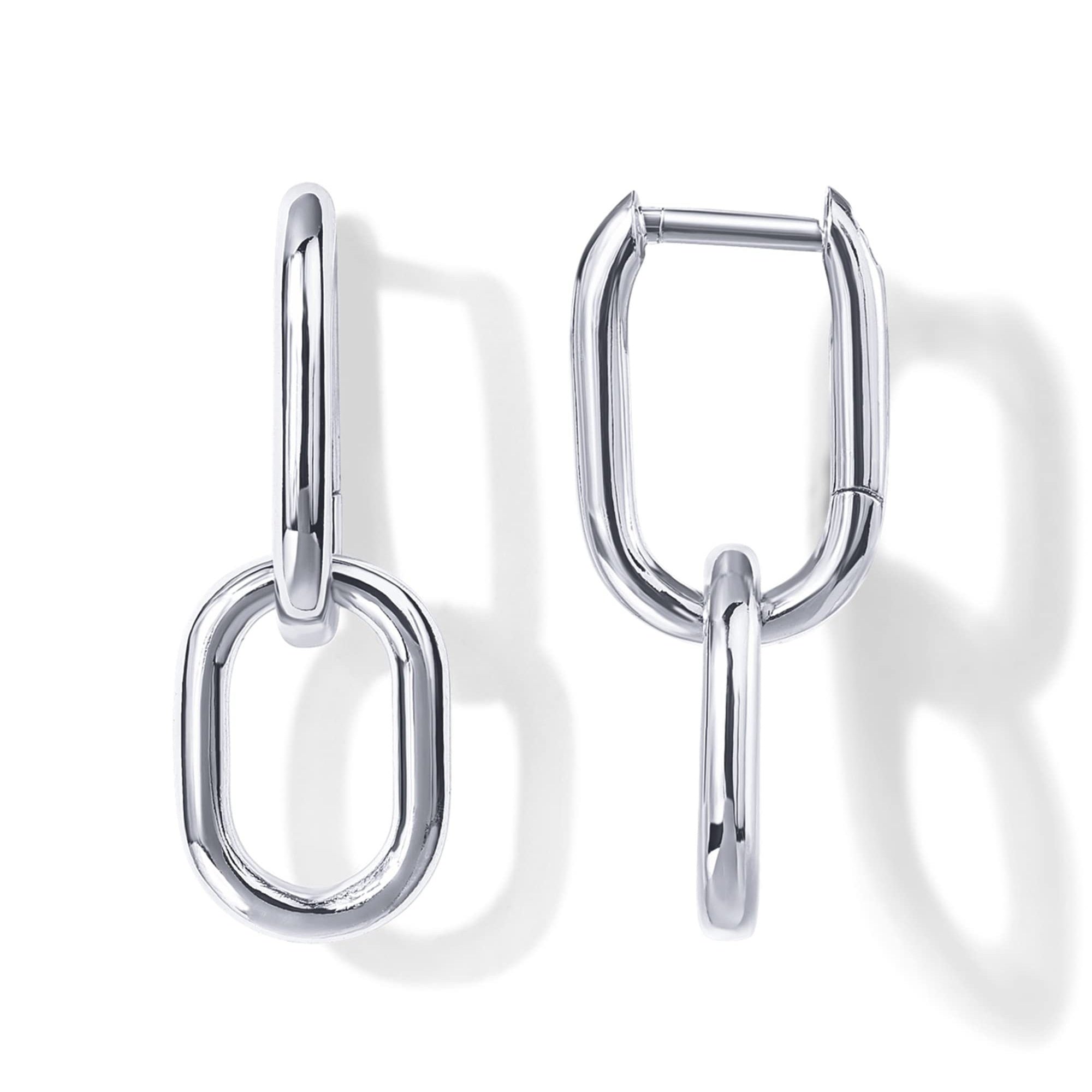 Golden Silvery Square Link Chain Dangle Earrings