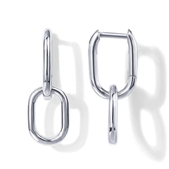 Golden Silvery Square Link Chain Dangle Earrings