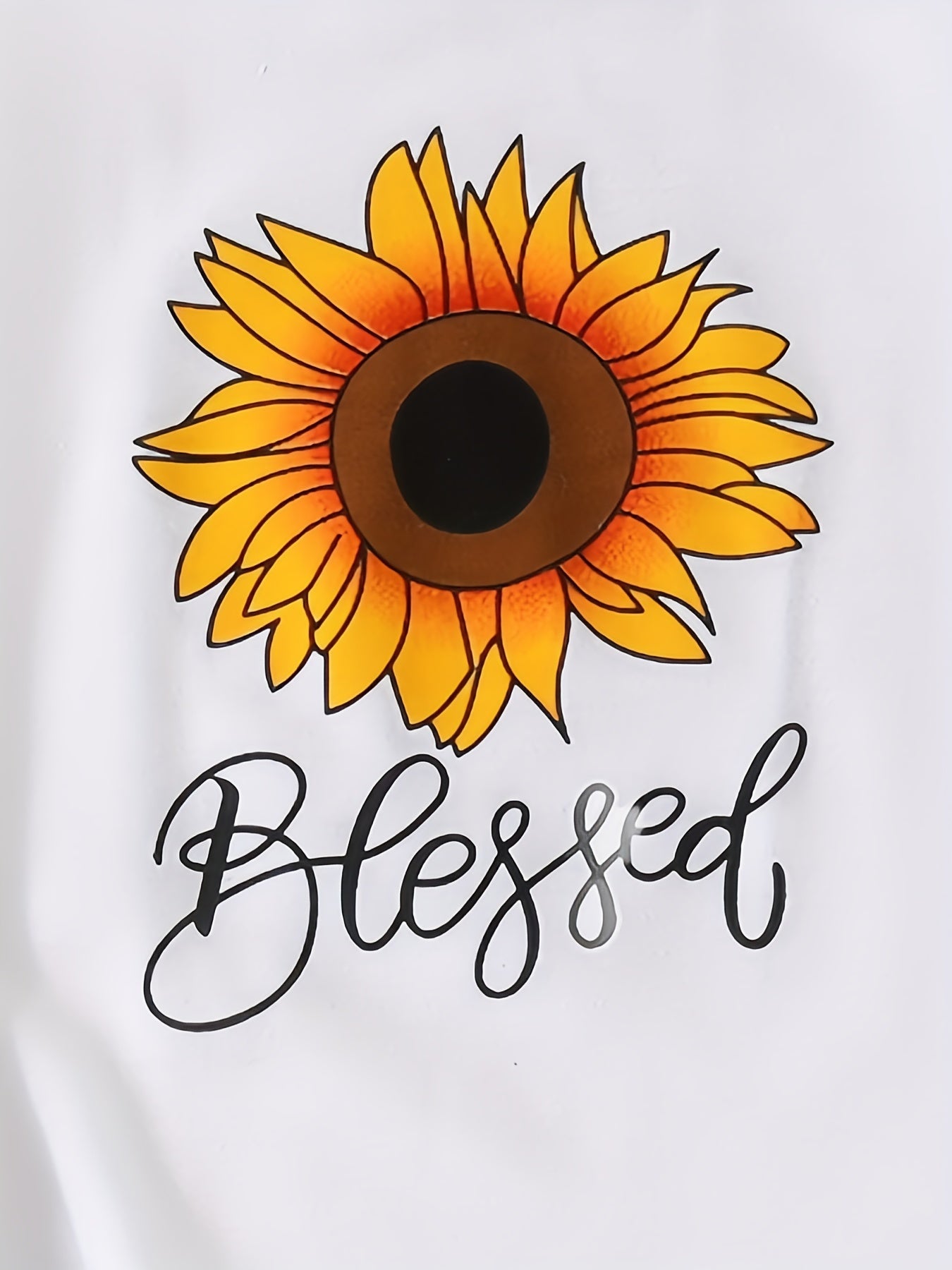 Girls Sunflower & Letter Graphic T-shirt & Denim Shorts Set