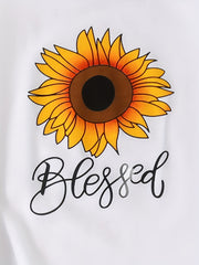 Girls Sunflower & Letter Graphic T-shirt & Denim Shorts Set
