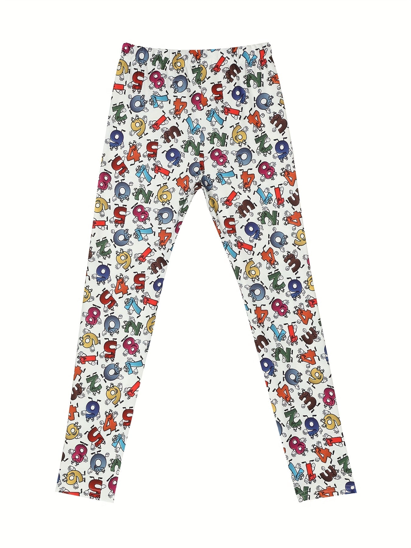 Girls Fancy Number Print Leggings Slim Fit Stretchy Pants