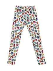 Girls Fancy Number Print Leggings Slim Fit Stretchy Pants