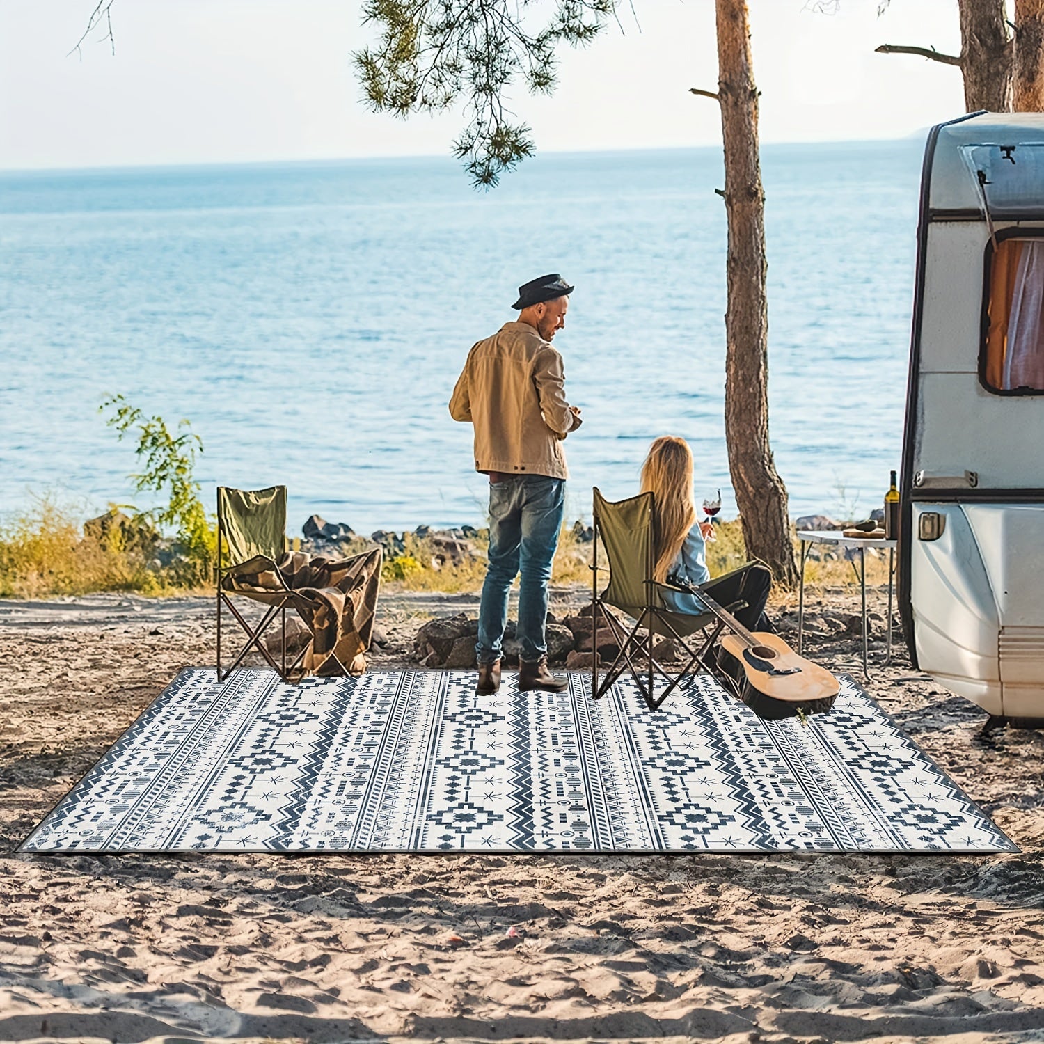 Large Bohemian Reversible Mats Non-slip Plastic Straw Rug Outdoor Area Rug