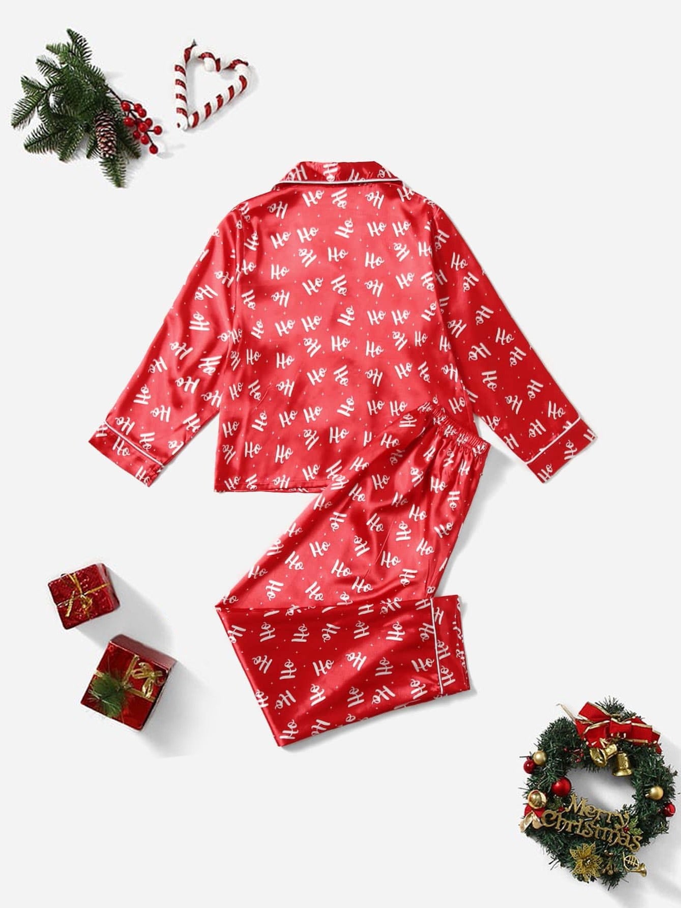 2pcs Girls Christmas Red Pajamas Set