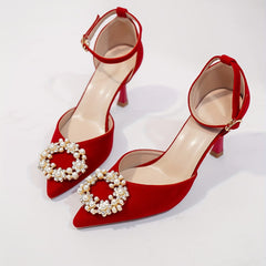 Pearl & Rhinestone Stiletto Heels Point Toe Pumps Wedding Shoes