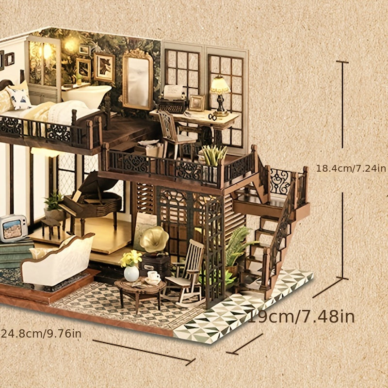 DIY Doll House Hut Time Imprint Attic Building Model Hand assembled House Toy