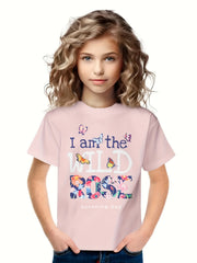 Girls boys WILD ROSE Graphic Short Sleeve T shirt Summer Sports