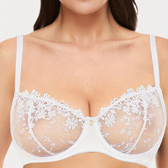 Floral Embroidered Sheer Mesh Underwire Bra Plus Size