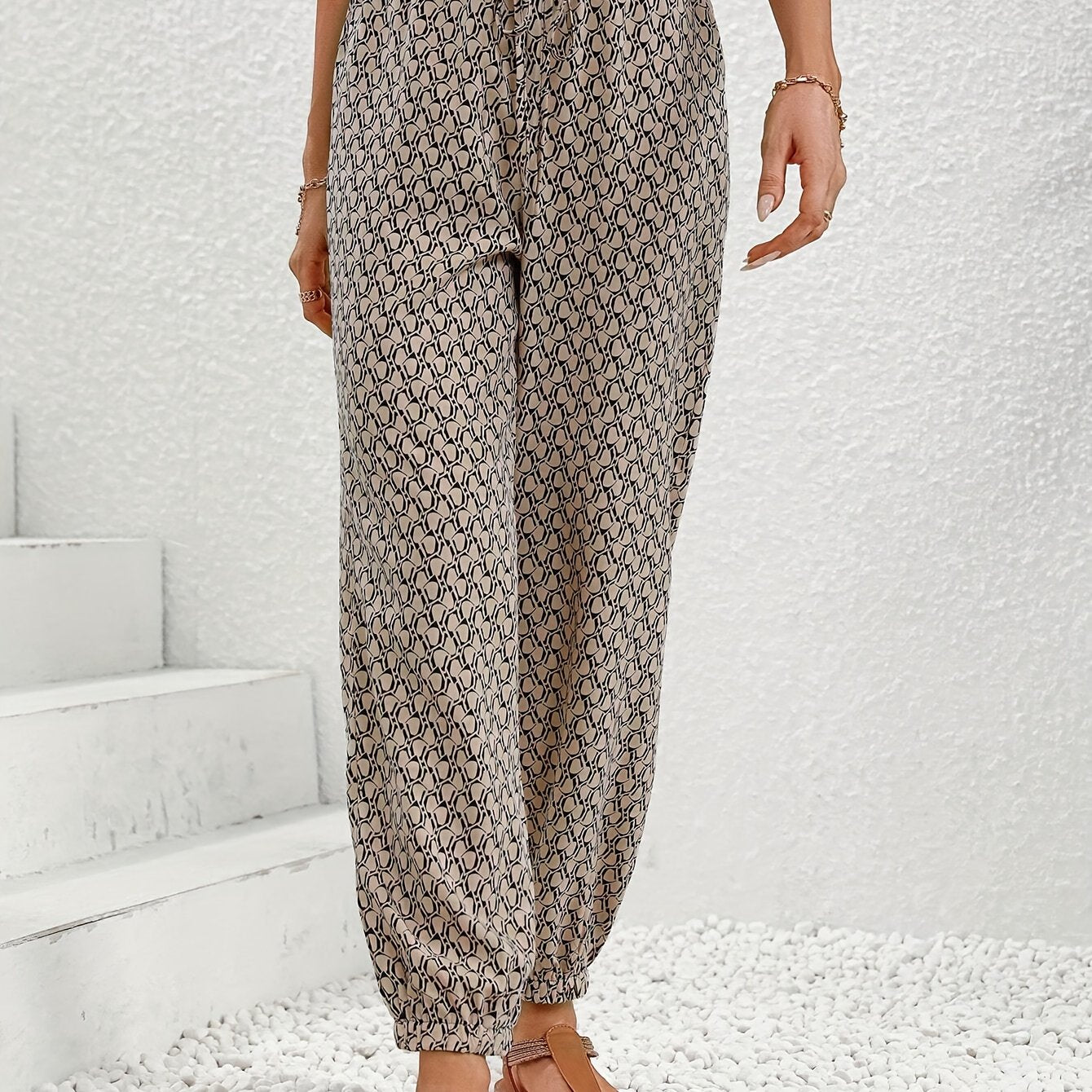 Allover Print Drawstring Pants Casual Elastic Waist Long Length Pants