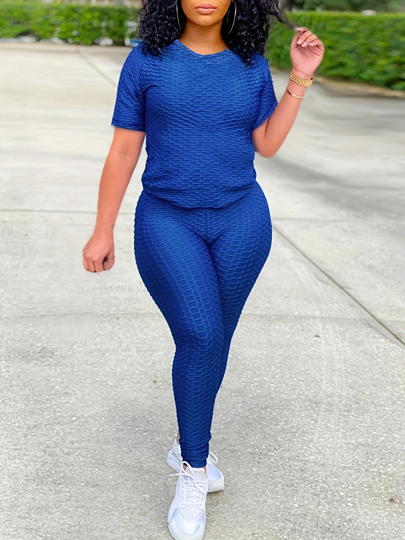 Textured Matching Two piece Set Top & Pants Outfits Women's Clothing
