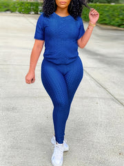 Textured Matching Two piece Set Top & Pants Outfits Women's Clothing