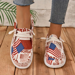 Women's Flag Print Canvas Shoes Casual Lace Up Outdoor Shoes Lightweight