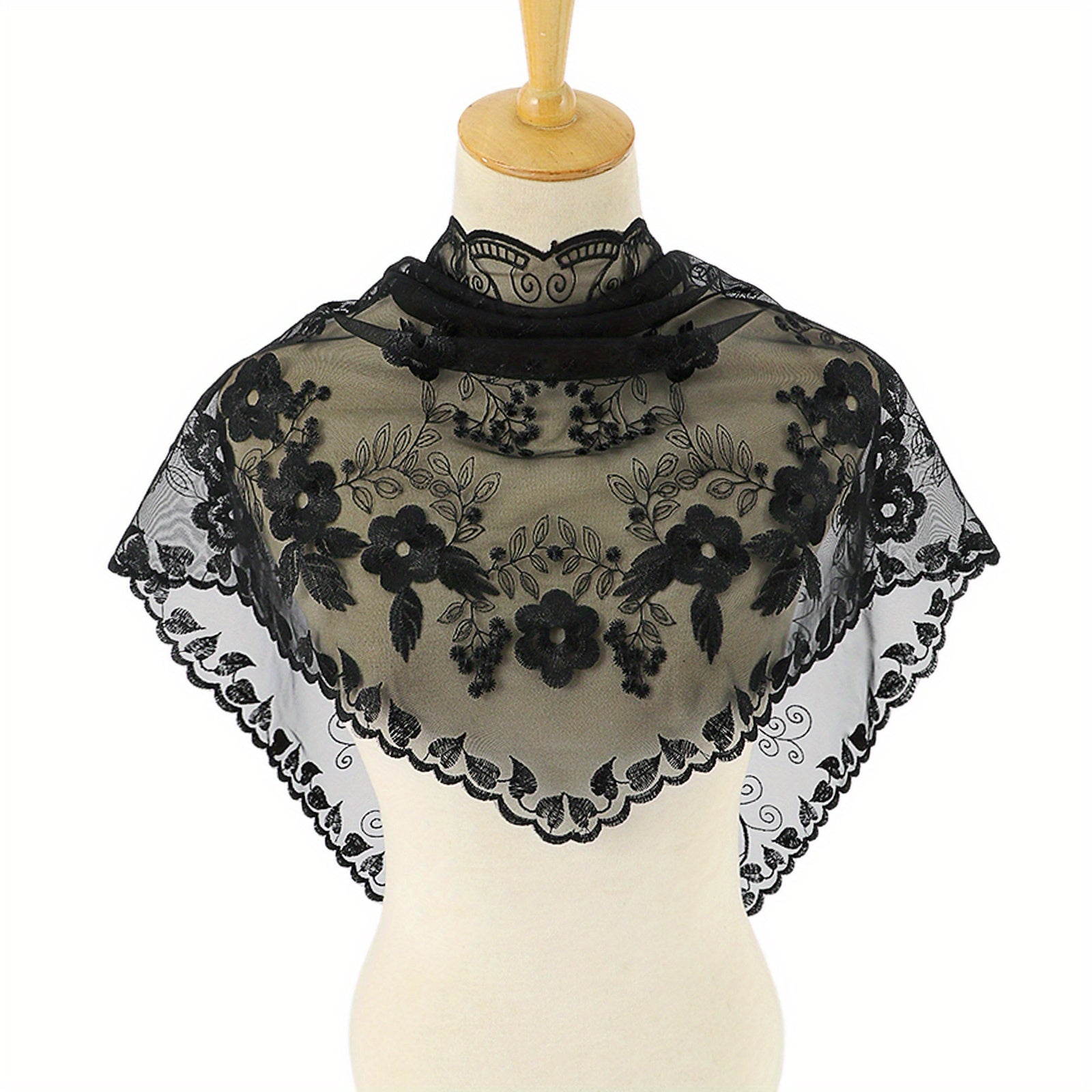 Lace Flower Embroidery Triangle Veil Mantilla Head Wrap