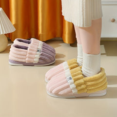 Colorblock Fluffy Slippers Warm Cozy Fuzzy Home Shoes