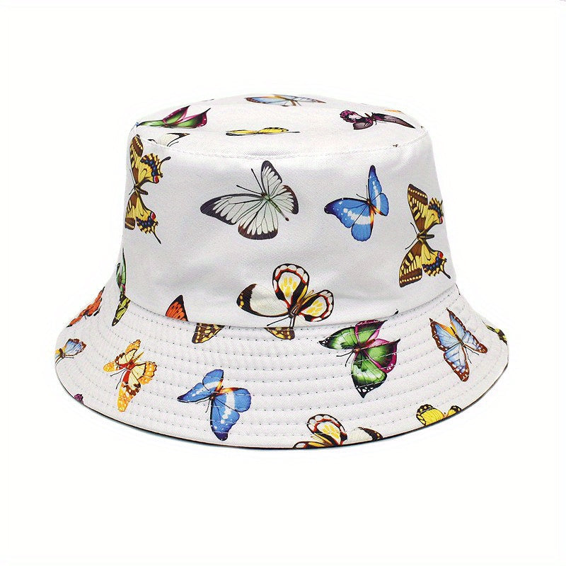 Butterfly Print Reversible Bucket Hat Casual Sunscreen Basin Hat