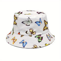 Butterfly Print Reversible Bucket Hat Casual Sunscreen Basin Hat