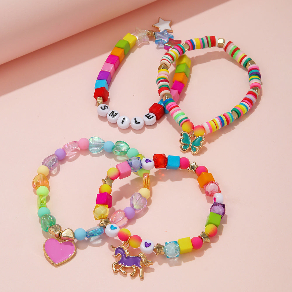 Kids Unicorn Butterfly Peach Heart Bracelet Set