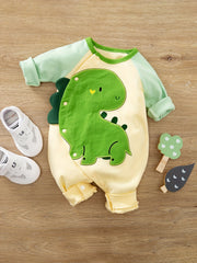 Cotton Dinosaur Pattern Stitching Long Sleeve Baby Bodysuit