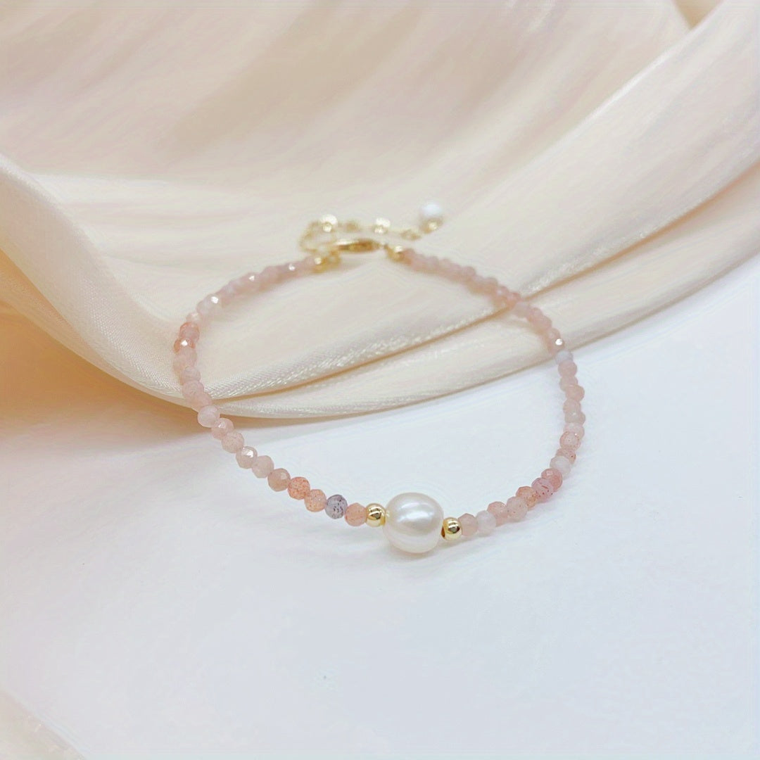 Strawberry Crystal Faux Pearl Bracelet for Girls