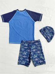 Boys Shark Graphic T-shirt & Trunks Set Swimsuit