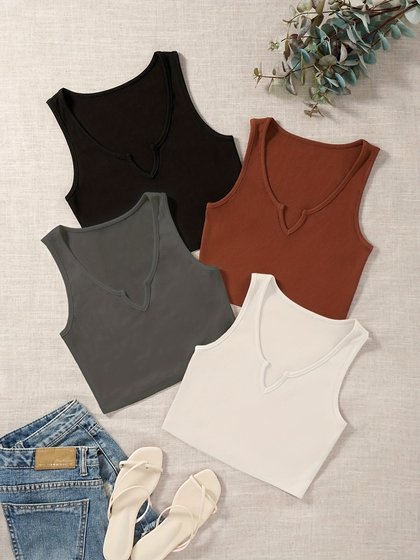 4 Pack Y2K Sleeveless Crop Tank Tops for Summer