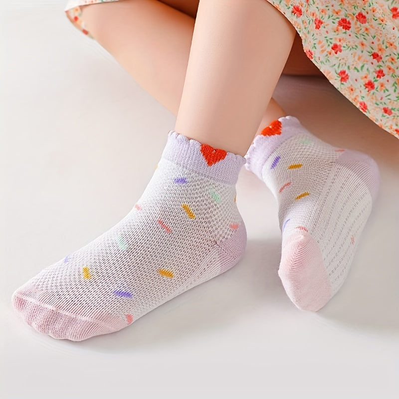 5 Pairs Cartoon Ruffled Flower Breathable Socks for Girls