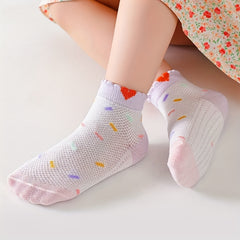5 Pairs Cartoon Ruffled Flower Breathable Socks for Girls