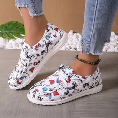 Women's Cartoon Print Canvas Shoes Casual Slip On Lightweight Walking Shoes