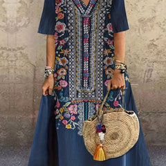 Boho Dress Women's Plus Floral Print V Neck Maxi Dress