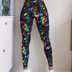 Ink Print Tummy Control Butt Lifting Yoga Leggings High Waist Slimming Pants