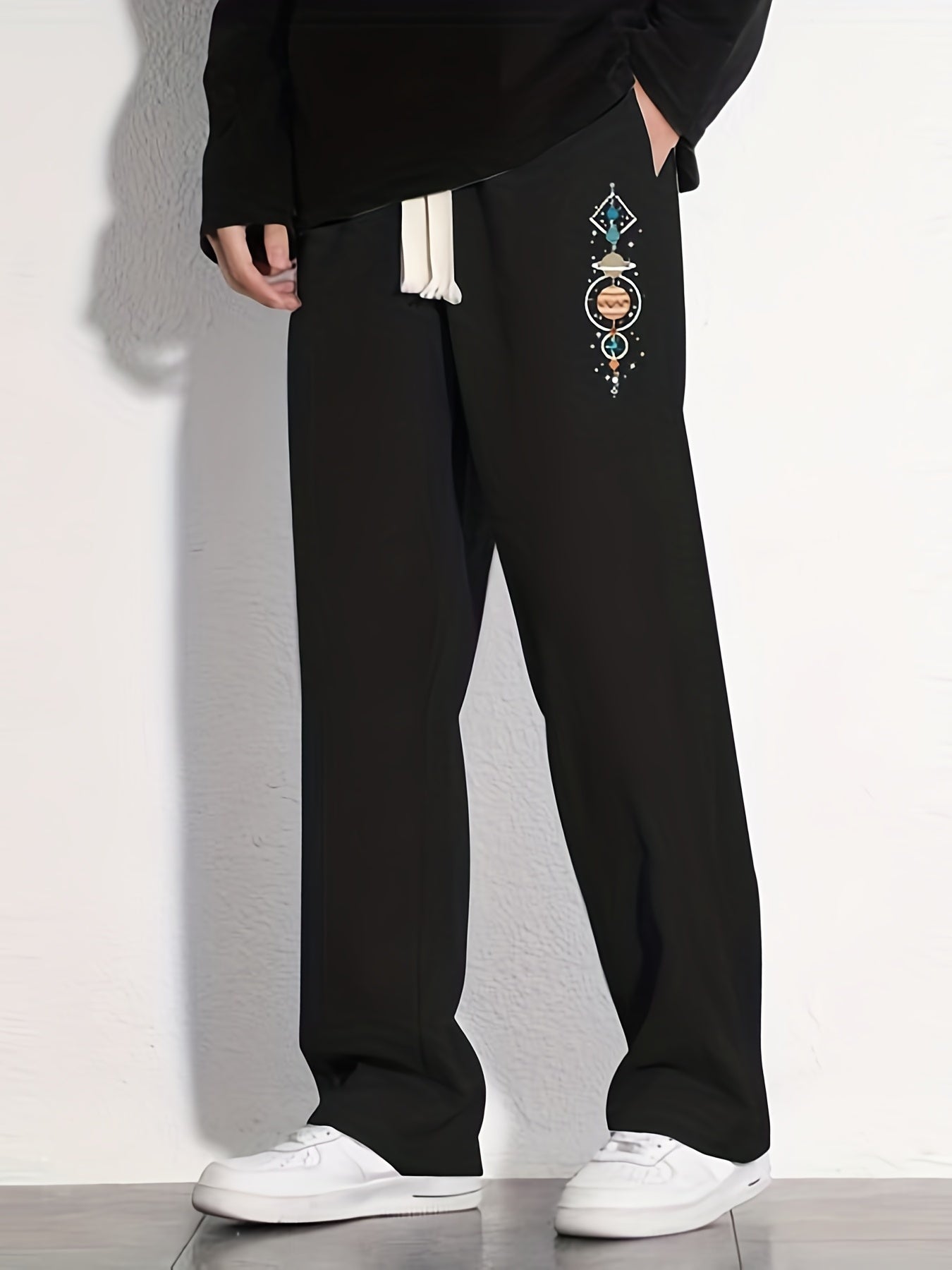 Planet Graphic Pattern Joggers Men's Casual Loose Fit Drawstring Pants
