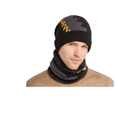 Men's Fleece Warm Woolen Hat and Neckerchief Set for Autumn and Winter