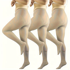 3-Pair Plus Size Casual Pantyhose Set for Women's Soft Semi Opaque Tights