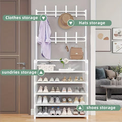 Metal Shoe Rack Coat Rack Integrated Doorway Hanging Clothes and Shoe Cabinet