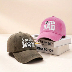 Couple Baseball Cap SOCCER MOM & SOCCER DAD Washed Distressed Dad Hat