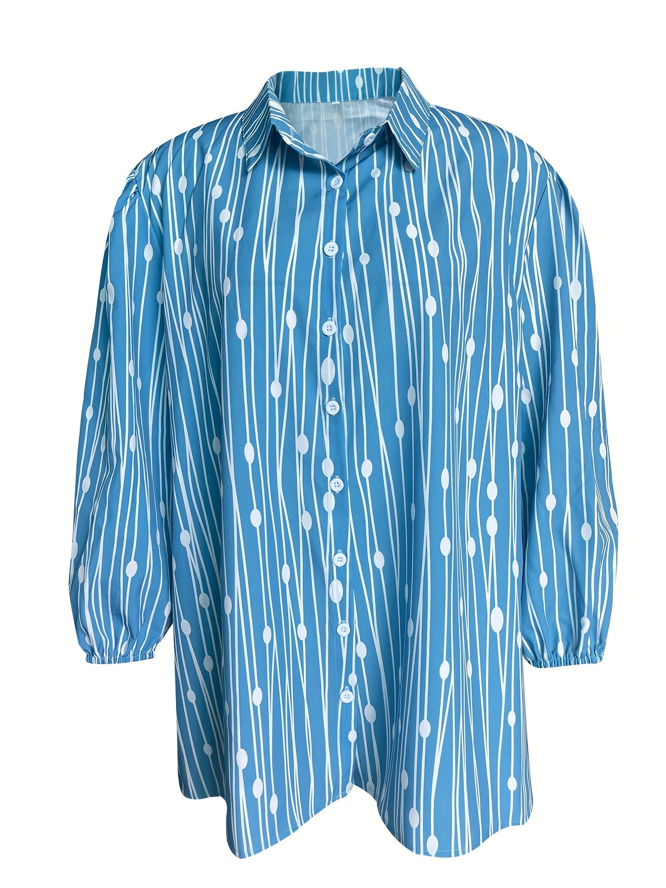 Boho Blouse Women's Plus Dot & Stripe Print Half Sleeve Button Up