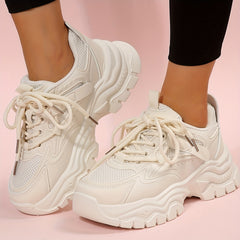 Women's Solid Platform Sneakers Lace Up Low Round Toe Heightening Running Shoes