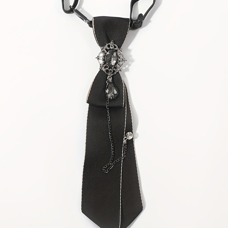 Adjustable Rhinestone Chain Decor Necktie Pre Tied Tie Wedding Collage Bow Tie