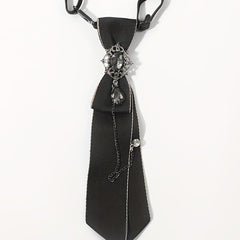 Adjustable Rhinestone Chain Decor Necktie Pre Tied Tie Wedding Collage Bow Tie