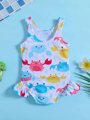 Sweet Crab Ruffle Trim 1pc Swimsuit Girls Bathing Suit Summer Beach Gift