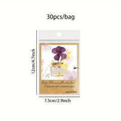 30pcs Retro Flower Dried Stickers for Crafts and Decor