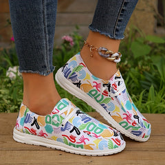 Women's Colorful Graffiti Print Slip On Lace up Flat Canvas Shoes