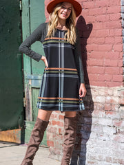 Casual Dress Women's Plus Colorblock Stripe & Plaid Print