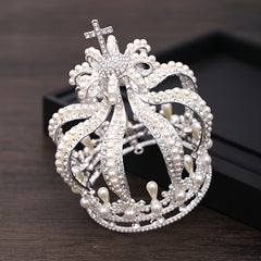 Baroque Crystal Faux Pearl Crown Tiara Women Wedding Hair Accessories