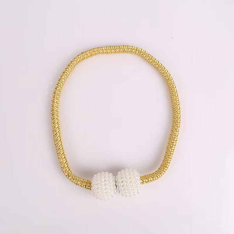 2pcs Faux Pearl Magnetic Curtain Tiebacks Decorative Pearls Rope Holdback