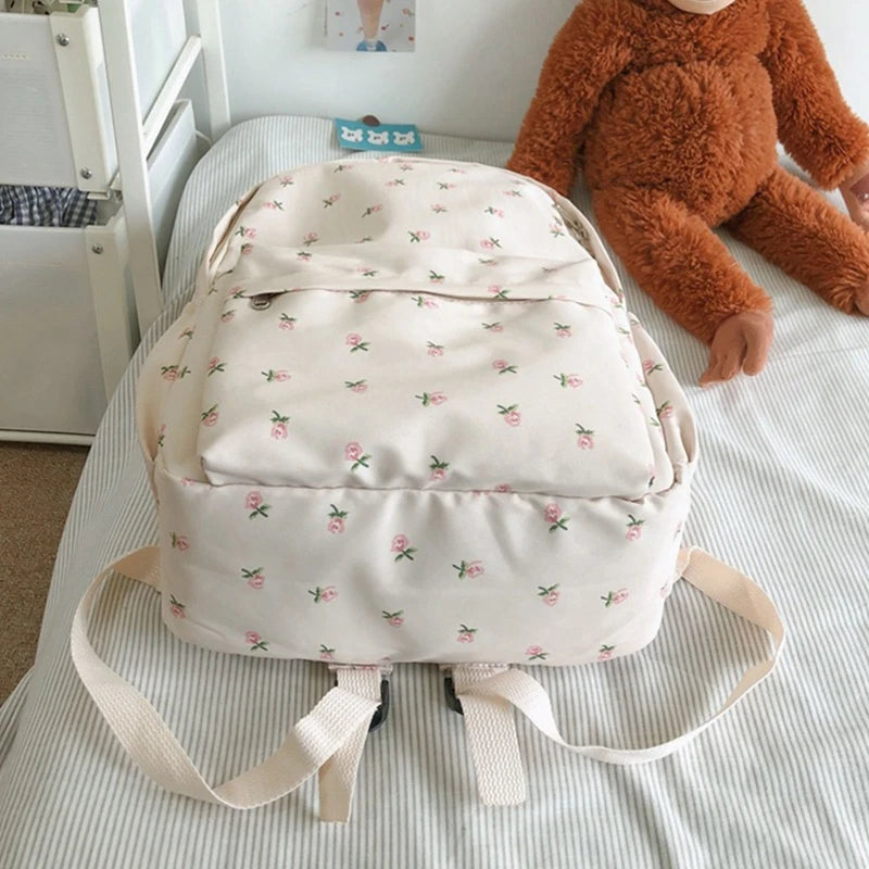28GD Medium Nylon Women Backpacks Floral Print Bookbag for Teen Girls