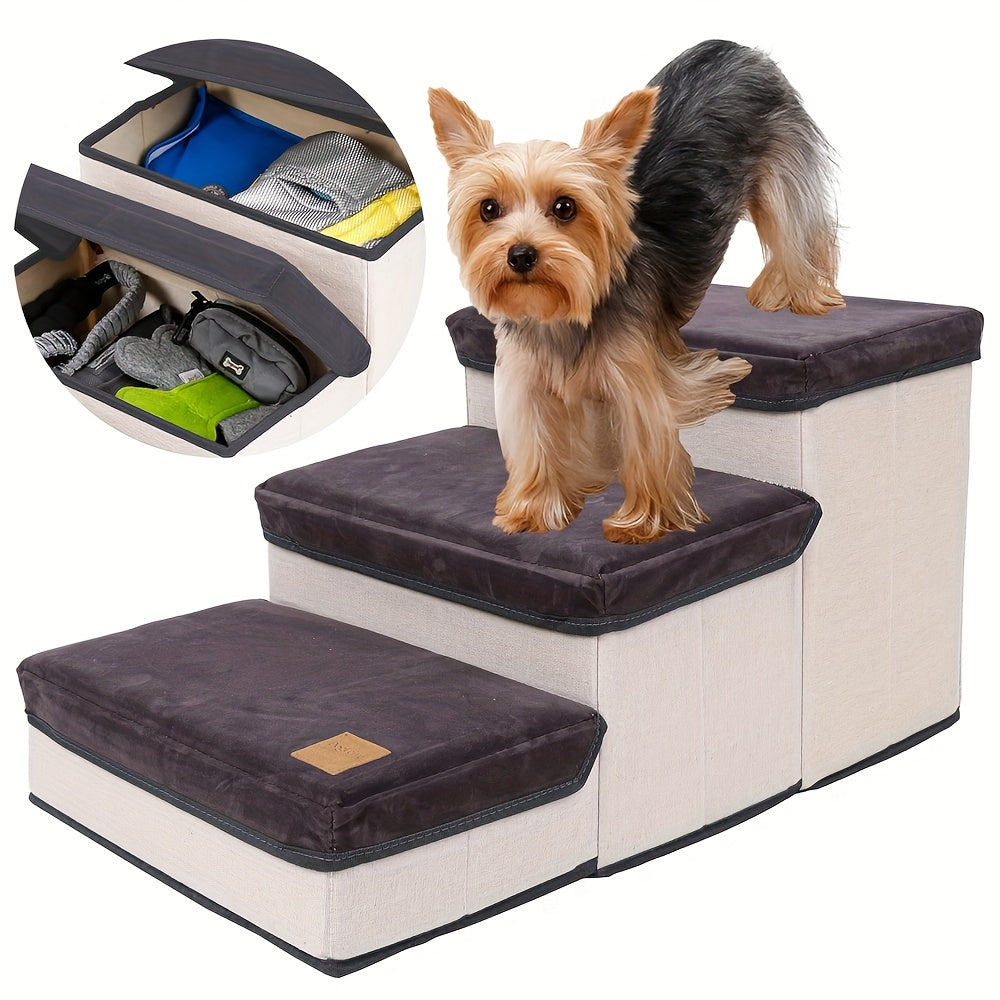 3 Tiers Foldable Pet Steps And Stairs For High Bed, Dog Cat Ramp For Small